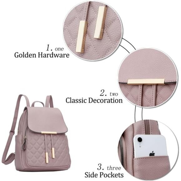 Quilted Trendy Leather Backpack Purse for Women and Ladies Shoulder - Picture 3 of 6